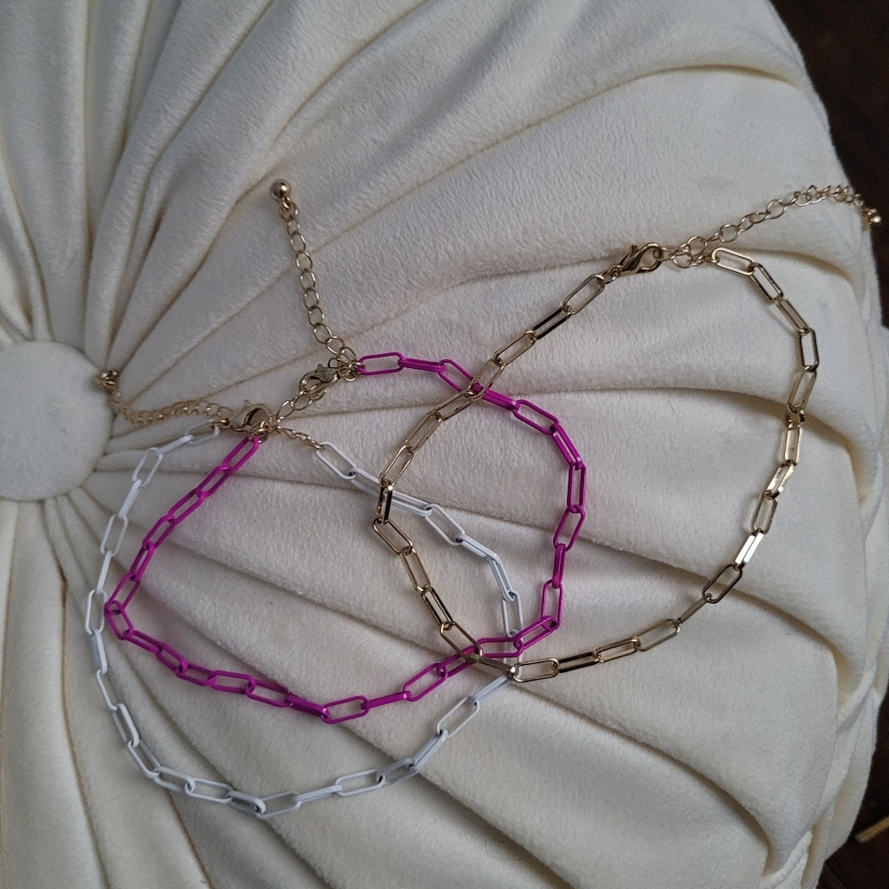 Set Of 3 Chain Anklets